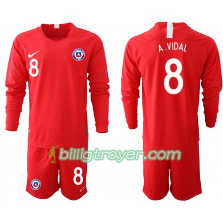 Billige Fotballdrakter Chile A. VIDAL 8 Barn Hjemmedraktsett 2018/19 Langermet